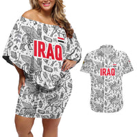 Iraq Ancient Mesopotamian Lamassu Couples Matching Off Shoulder Short Dress and Hawaiian Shirt with Mythical Motif Design - Wonder Print Shop