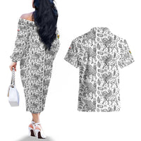 Iraq Ancient Mesopotamian Lamassu Couples Matching Off The Shoulder Long Sleeve Dress and Hawaiian Shirt with Mythical Motif Design - Wonder Print Shop