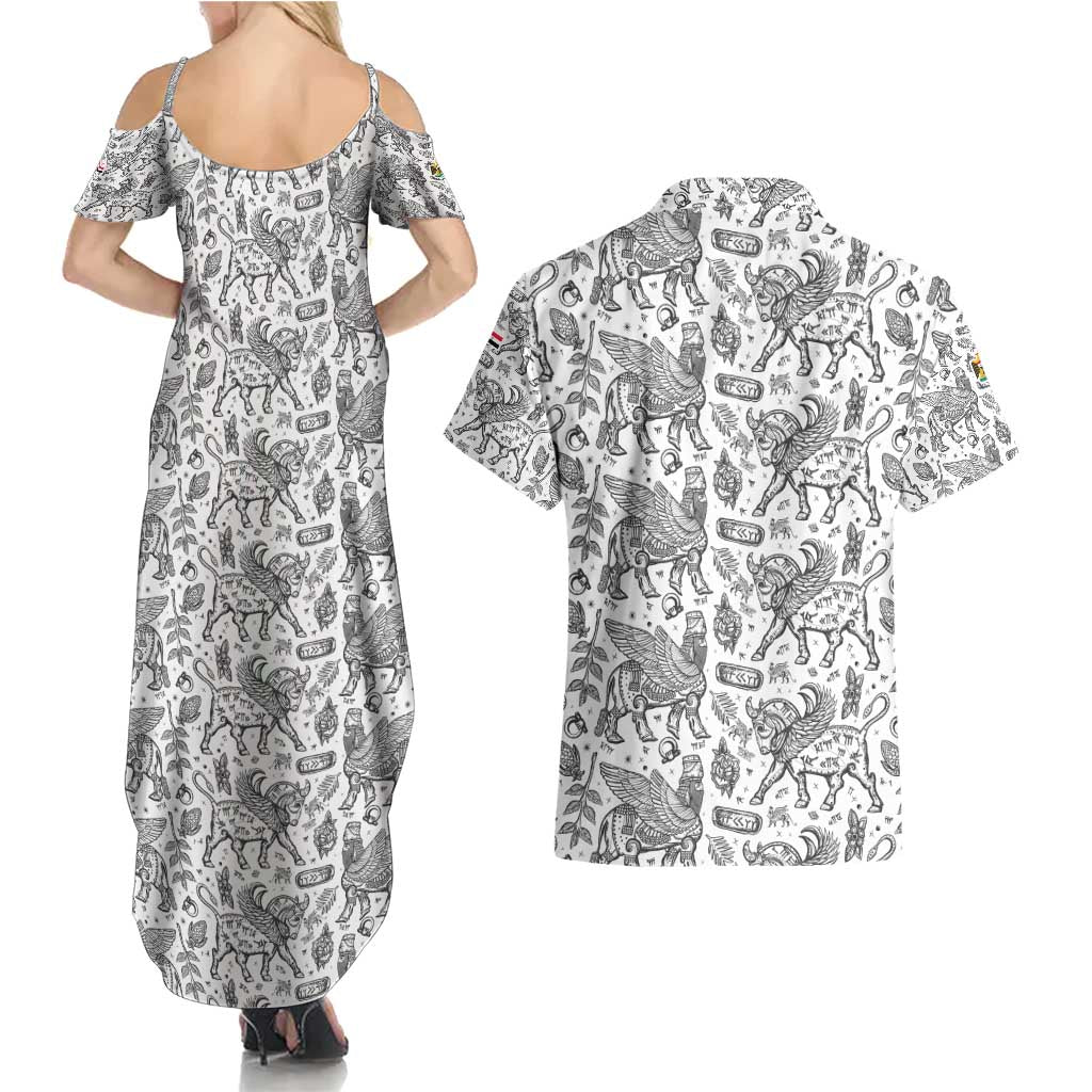 Iraq Ancient Mesopotamian Lamassu Couples Matching Summer Maxi Dress and Hawaiian Shirt with Mythical Motif Design - Wonder Print Shop