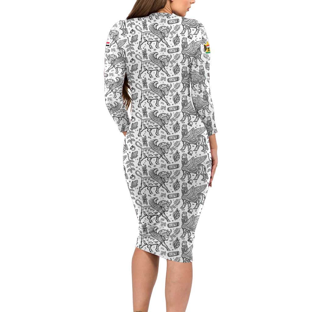 Iraq Ancient Mesopotamian Lamassu Family Matching Long Sleeve Bodycon Dress and Hawaiian Shirt with Mythical Motif Design - Wonder Print Shop