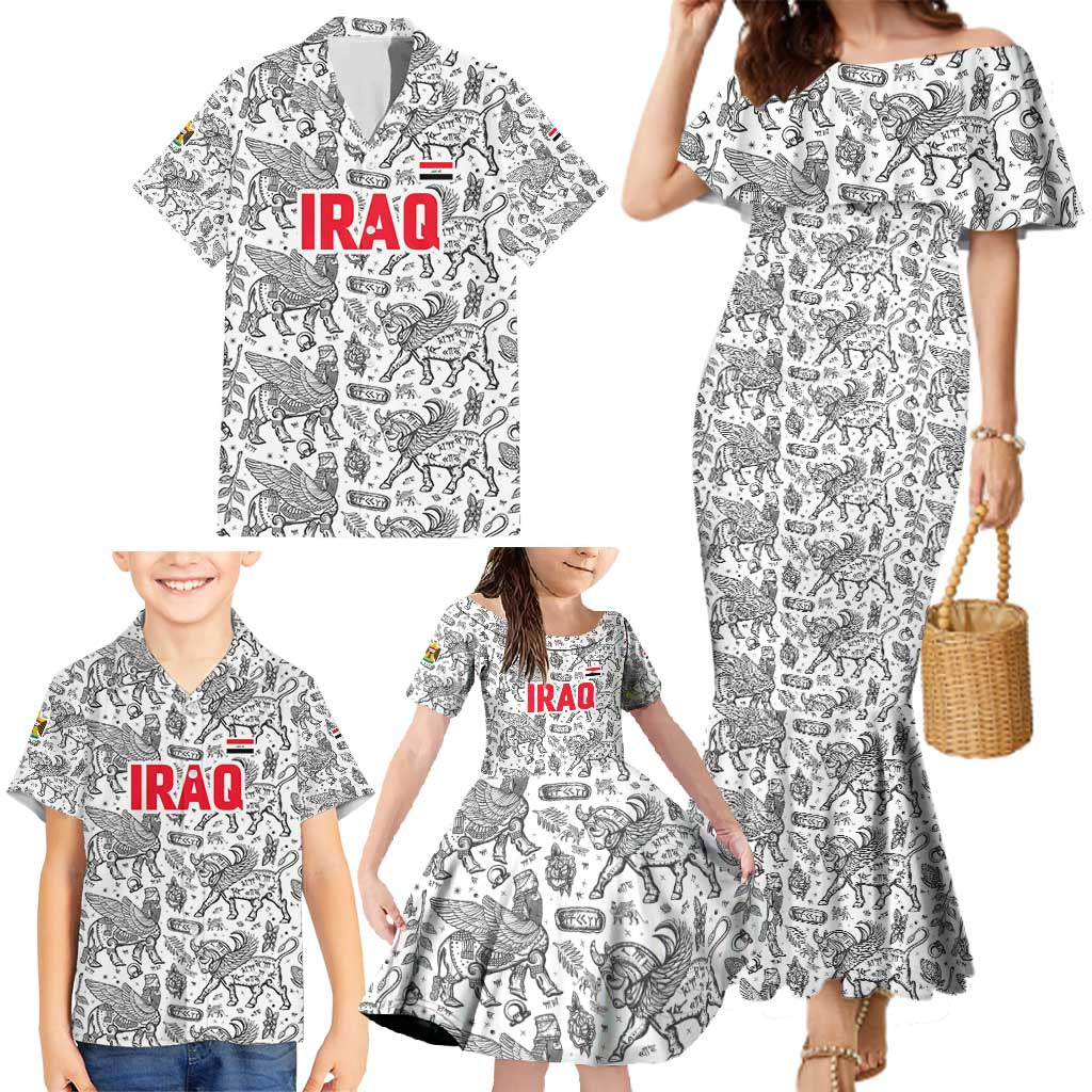 Iraq Ancient Mesopotamian Lamassu Family Matching Mermaid Dress and Hawaiian Shirt with Mythical Motif Design - Wonder Print Shop