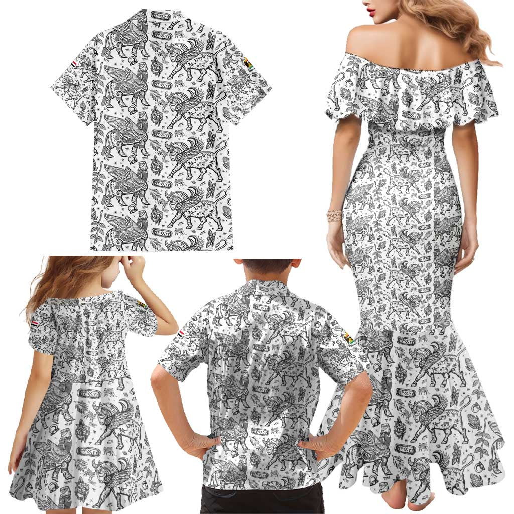 Iraq Ancient Mesopotamian Lamassu Family Matching Mermaid Dress and Hawaiian Shirt with Mythical Motif Design - Wonder Print Shop
