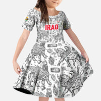 Iraq Ancient Mesopotamian Lamassu Family Matching Off The Shoulder Long Sleeve Dress and Hawaiian Shirt with Mythical Motif Design - Wonder Print Shop