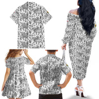 Iraq Ancient Mesopotamian Lamassu Family Matching Off The Shoulder Long Sleeve Dress and Hawaiian Shirt with Mythical Motif Design - Wonder Print Shop