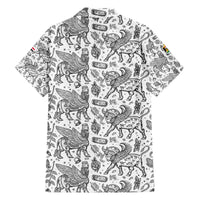 Iraq Ancient Mesopotamian Lamassu Family Matching Off The Shoulder Long Sleeve Dress and Hawaiian Shirt with Mythical Motif Design - Wonder Print Shop