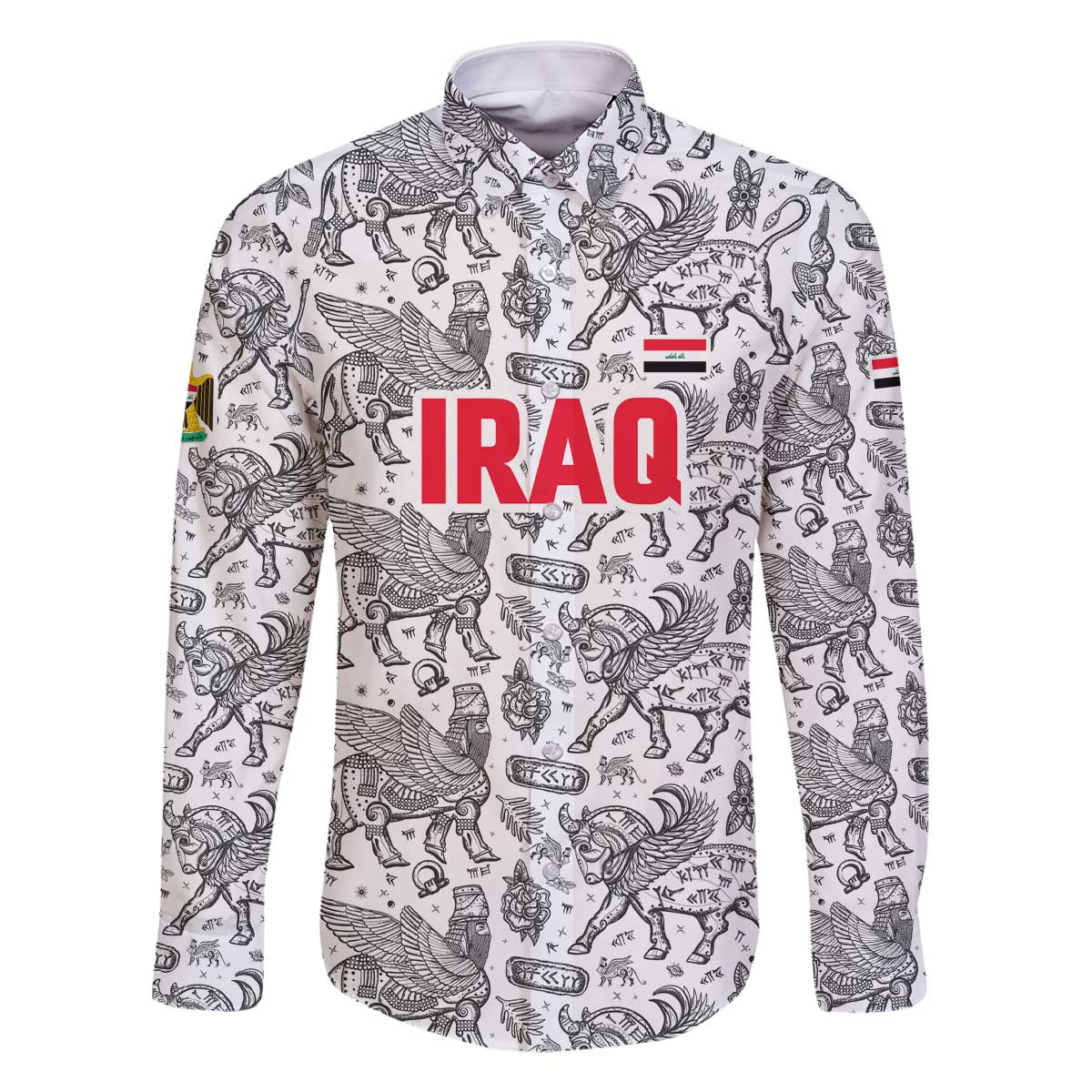 Iraq Ancient Mesopotamian Lamassu Family Matching Off The Shoulder Long Sleeve Dress and Hawaiian Shirt with Mythical Motif Design - Wonder Print Shop