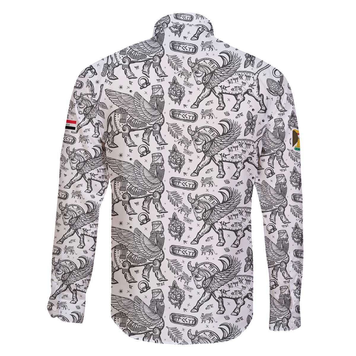 Iraq Ancient Mesopotamian Lamassu Family Matching Off The Shoulder Long Sleeve Dress and Hawaiian Shirt with Mythical Motif Design - Wonder Print Shop