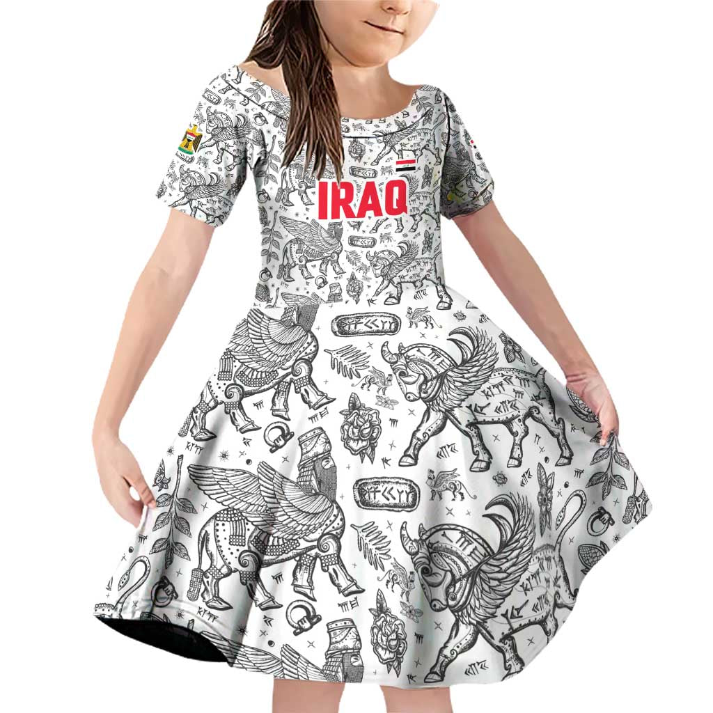 Iraq Ancient Mesopotamian Lamassu Family Matching Off Shoulder Short Dress and Hawaiian Shirt with Mythical Motif Design - Wonder Print Shop