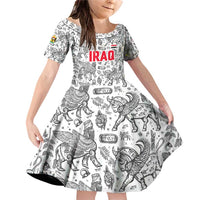 Iraq Ancient Mesopotamian Lamassu Family Matching Off Shoulder Short Dress and Hawaiian Shirt with Mythical Motif Design - Wonder Print Shop