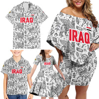 Iraq Ancient Mesopotamian Lamassu Family Matching Off Shoulder Short Dress and Hawaiian Shirt with Mythical Motif Design - Wonder Print Shop
