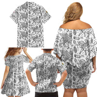 Iraq Ancient Mesopotamian Lamassu Family Matching Off Shoulder Short Dress and Hawaiian Shirt with Mythical Motif Design - Wonder Print Shop