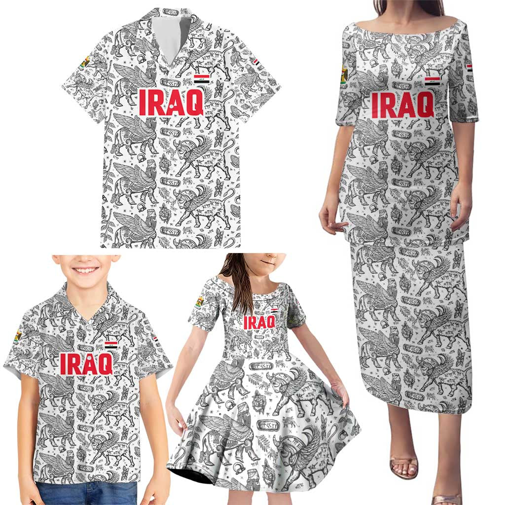 Iraq Ancient Mesopotamian Lamassu Family Matching Puletasi and Hawaiian Shirt with Mythical Motif Design - Wonder Print Shop