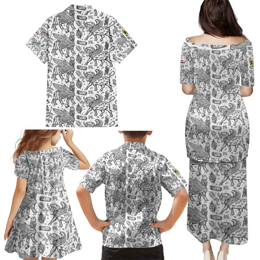Iraq Ancient Mesopotamian Lamassu Family Matching Puletasi and Hawaiian Shirt with Mythical Motif Design - Wonder Print Shop