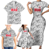 Iraq Ancient Mesopotamian Lamassu Family Matching Short Sleeve Bodycon Dress and Hawaiian Shirt with Mythical Motif Design - Wonder Print Shop