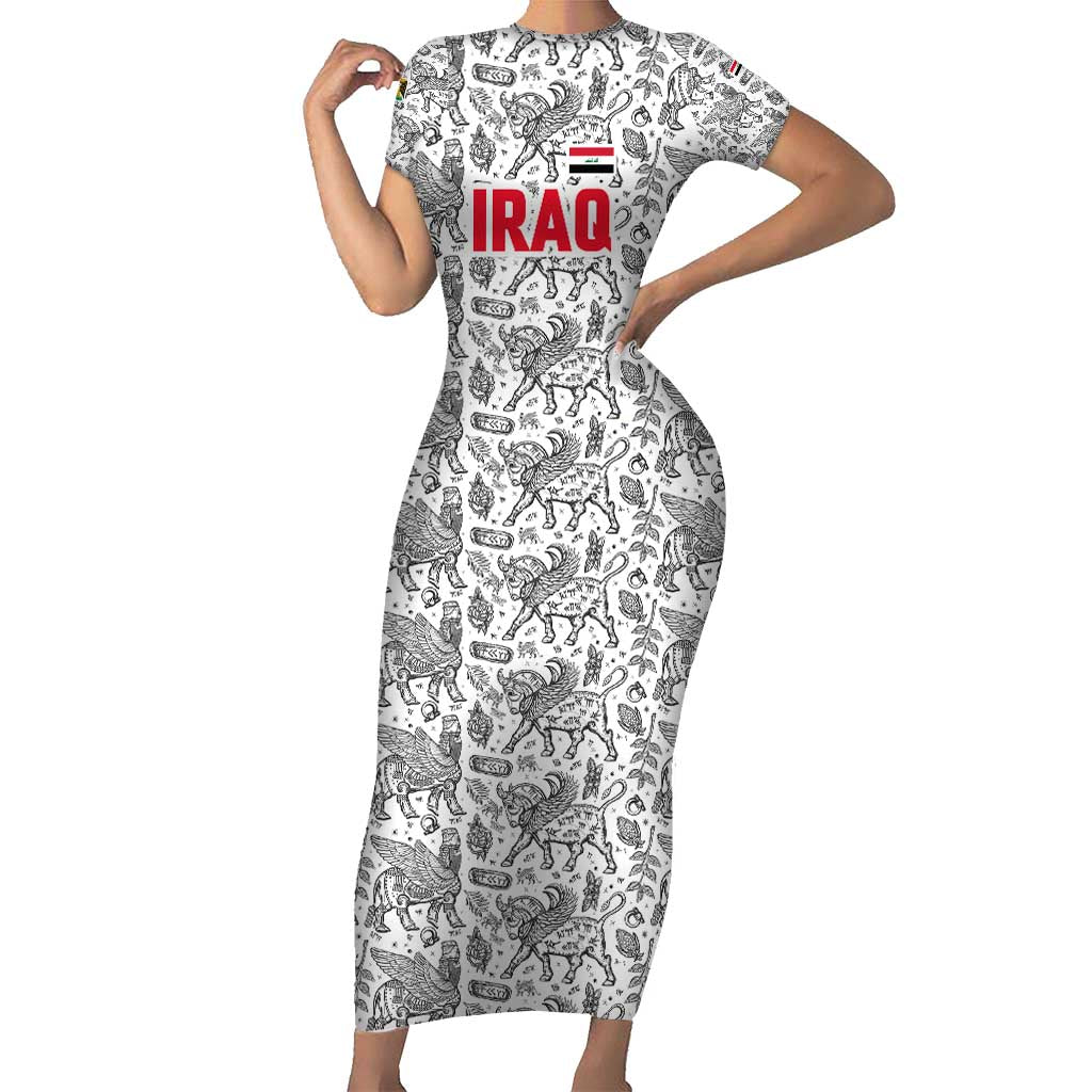 Iraq Ancient Mesopotamian Lamassu Family Matching Short Sleeve Bodycon Dress and Hawaiian Shirt with Mythical Motif Design - Wonder Print Shop