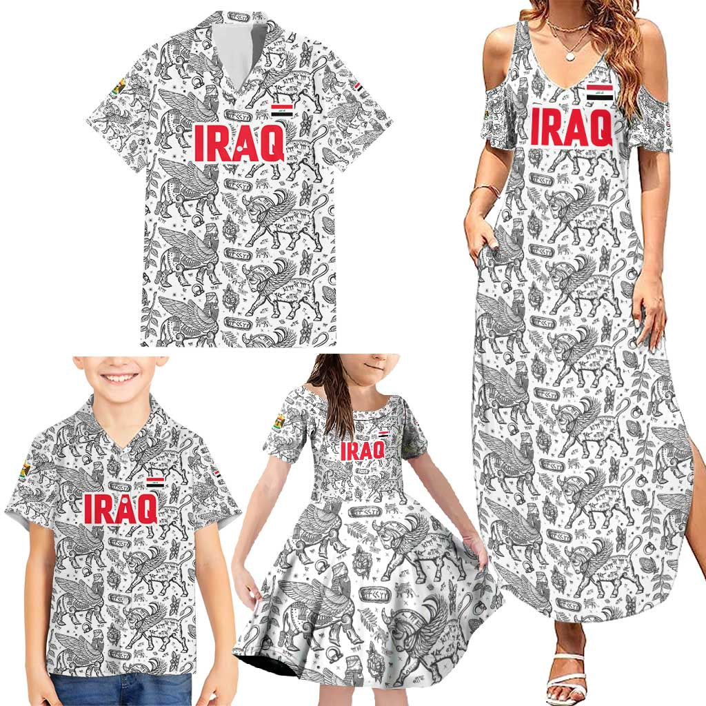 Iraq Ancient Mesopotamian Lamassu Family Matching Summer Maxi Dress and Hawaiian Shirt with Mythical Motif Design - Wonder Print Shop