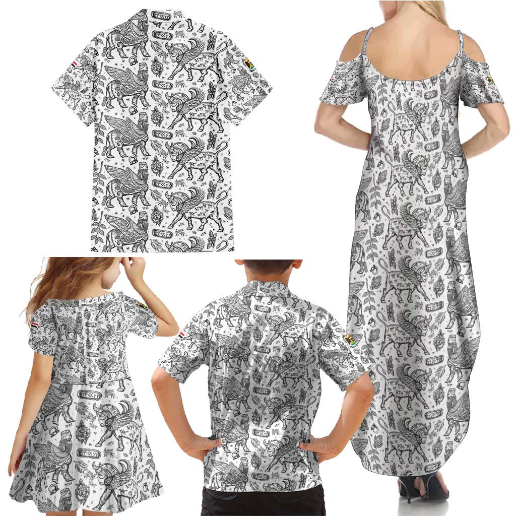 Iraq Ancient Mesopotamian Lamassu Family Matching Summer Maxi Dress and Hawaiian Shirt with Mythical Motif Design - Wonder Print Shop