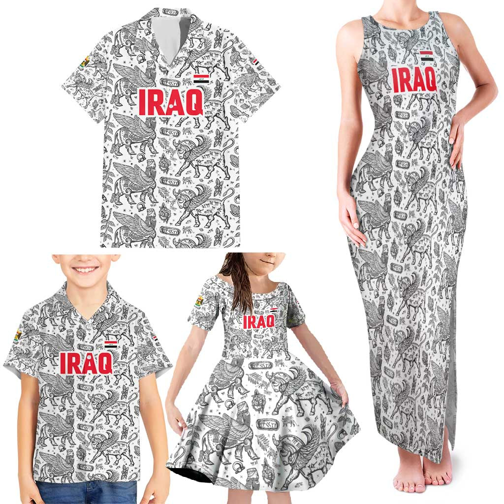 Iraq Ancient Mesopotamian Lamassu Family Matching Tank Maxi Dress and Hawaiian Shirt with Mythical Motif Design - Wonder Print Shop