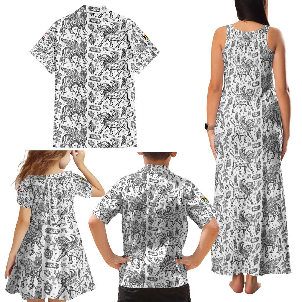 Iraq Ancient Mesopotamian Lamassu Family Matching Tank Maxi Dress and Hawaiian Shirt with Mythical Motif Design - Wonder Print Shop