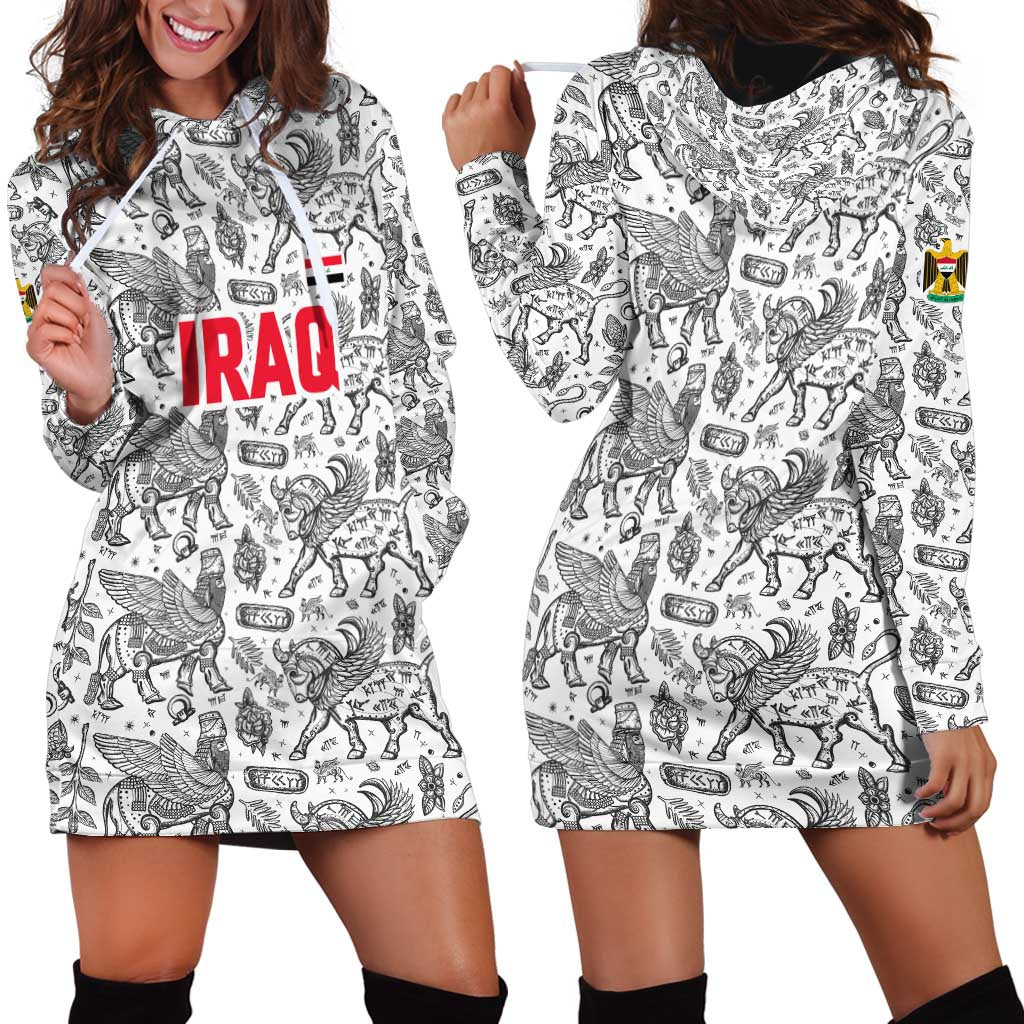 Iraq Ancient Mesopotamian Lamassu Hoodie Dress with Mythical Motif Design - Wonder Print Shop