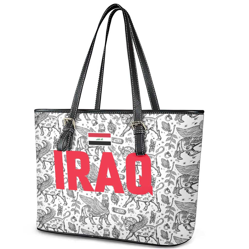 Iraq Ancient Mesopotamian Lamassu Leather Tote Bag with Mythical Motif Design - Wonder Print Shop