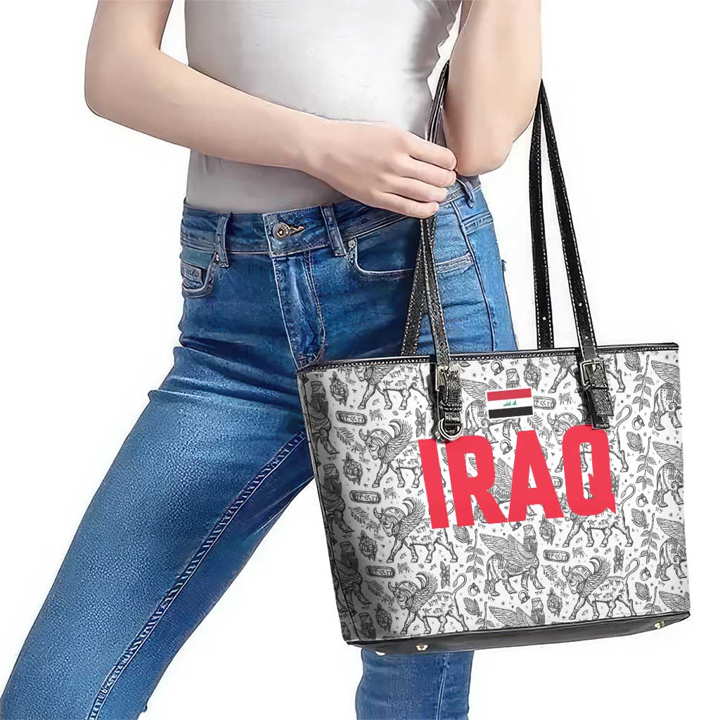 Iraq Ancient Mesopotamian Lamassu Leather Tote Bag with Mythical Motif Design - Wonder Print Shop