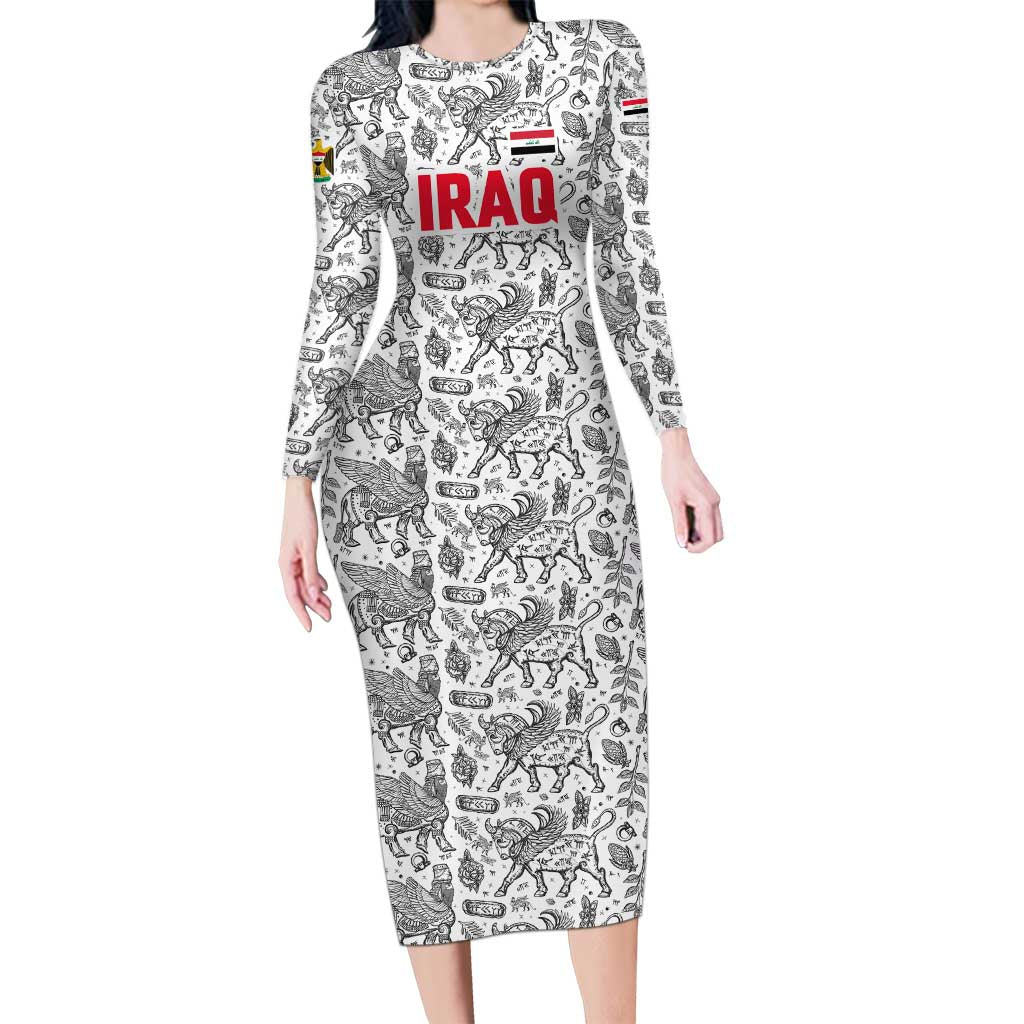 Iraq Ancient Mesopotamian Lamassu Long Sleeve Bodycon Dress with Mythical Motif Design - Wonder Print Shop