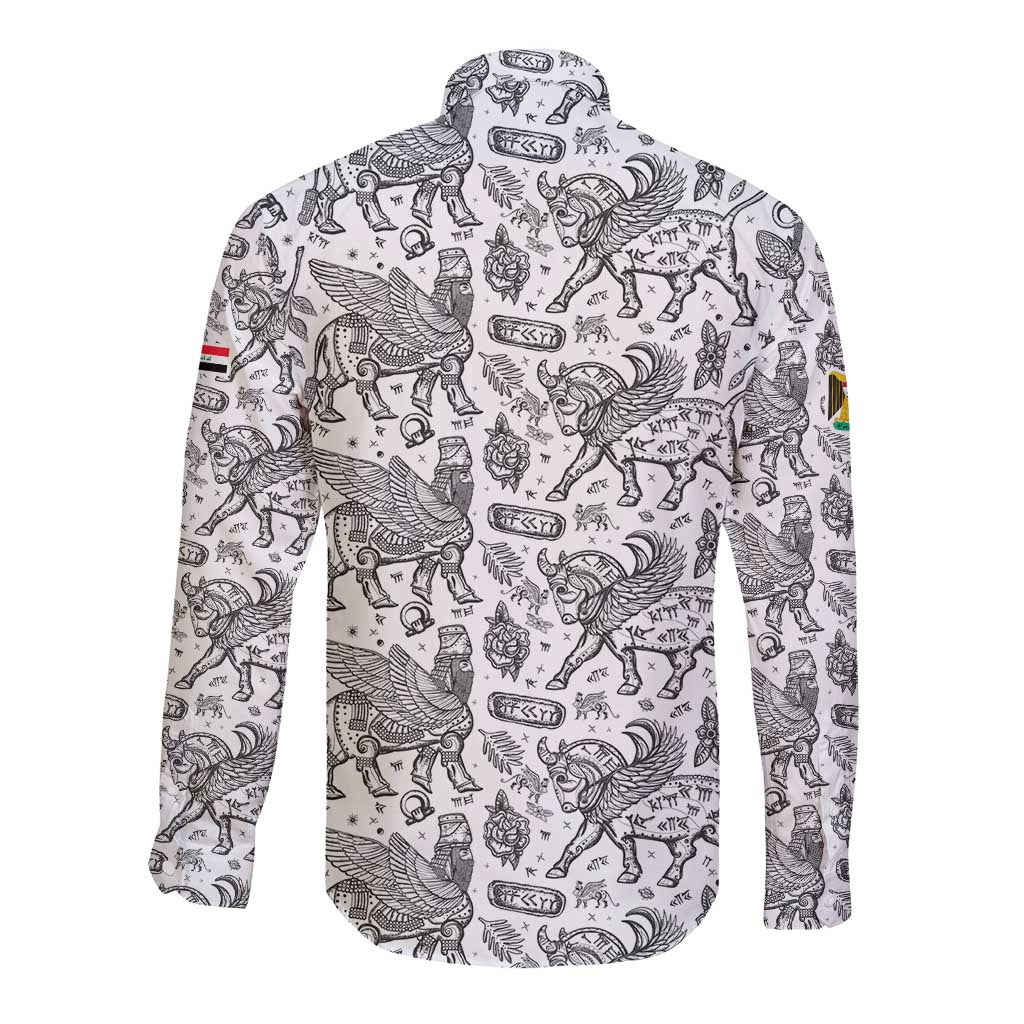 Iraq Ancient Mesopotamian Lamassu Long Sleeve Button Shirt with Mythical Motif Design - Wonder Print Shop