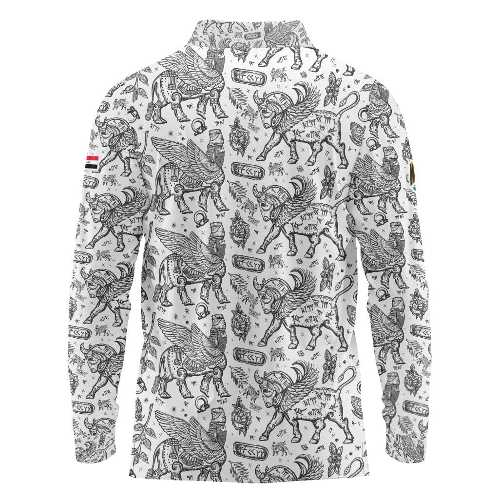 Iraq Ancient Mesopotamian Lamassu Long Sleeve Polo Shirt with Mythical Motif Design - Wonder Print Shop