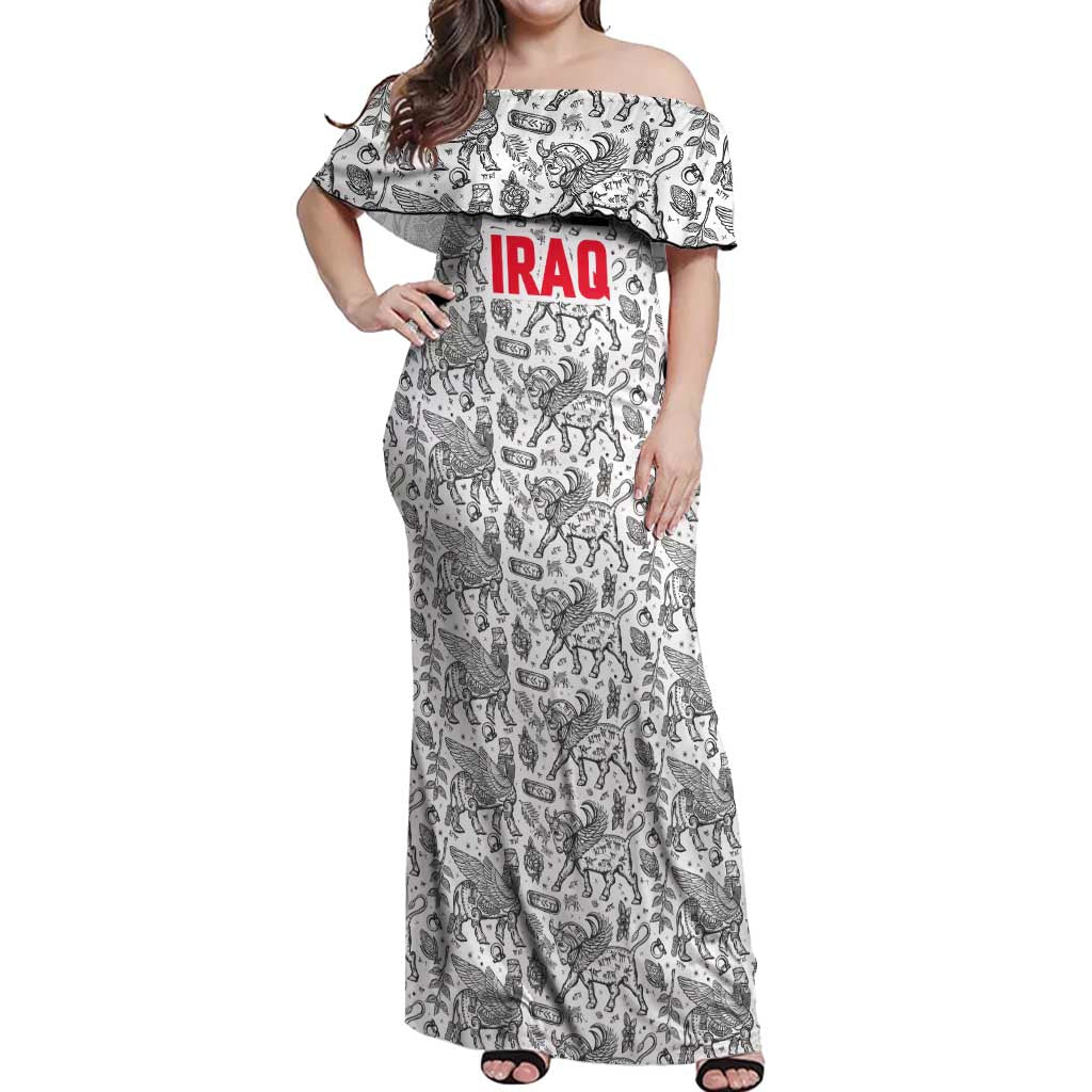 Iraq Ancient Mesopotamian Lamassu Off Shoulder Maxi Dress with Mythical Motif Design - Wonder Print Shop