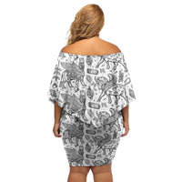 Iraq Ancient Mesopotamian Lamassu Off Shoulder Short Dress with Mythical Motif Design - Wonder Print Shop