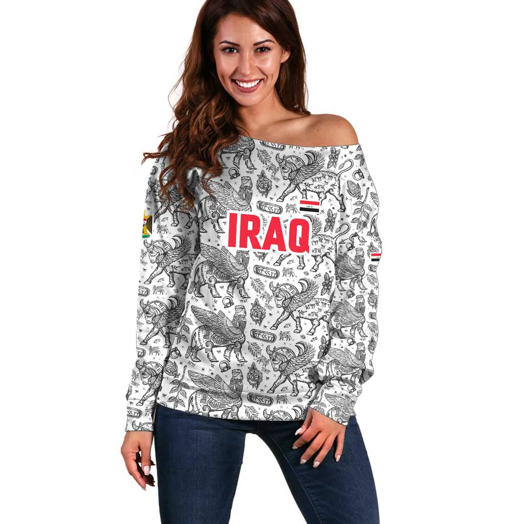 Iraq Ancient Mesopotamian Lamassu Off Shoulder Sweater with Mythical Motif Design - Wonder Print Shop