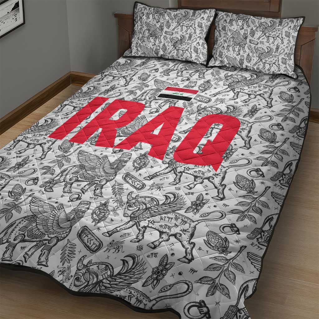 Iraq Ancient Mesopotamian Lamassu Quilt Bed Set with Mythical Motif Design - Wonder Print Shop