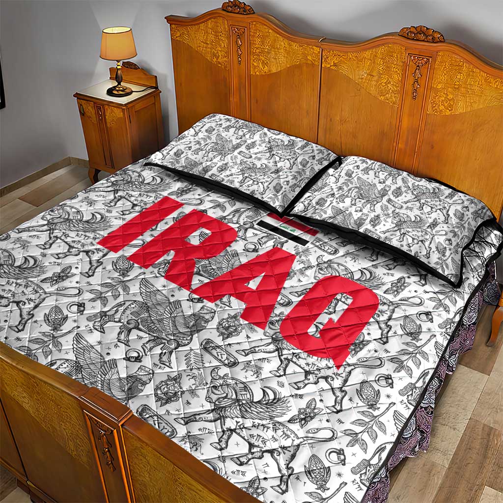 Iraq Ancient Mesopotamian Lamassu Quilt Bed Set with Mythical Motif Design - Wonder Print Shop