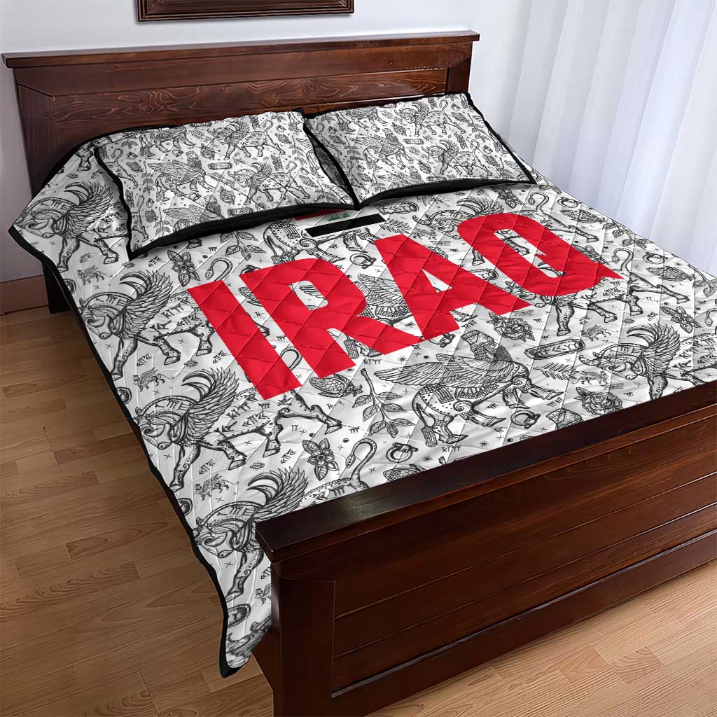 Iraq Ancient Mesopotamian Lamassu Quilt Bed Set with Mythical Motif Design - Wonder Print Shop