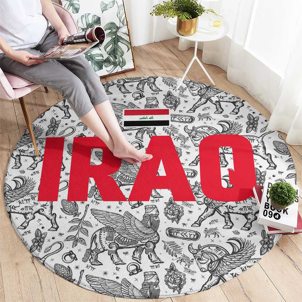 Iraq Ancient Mesopotamian Lamassu Round Carpet with Mythical Motif Design - Wonder Print Shop