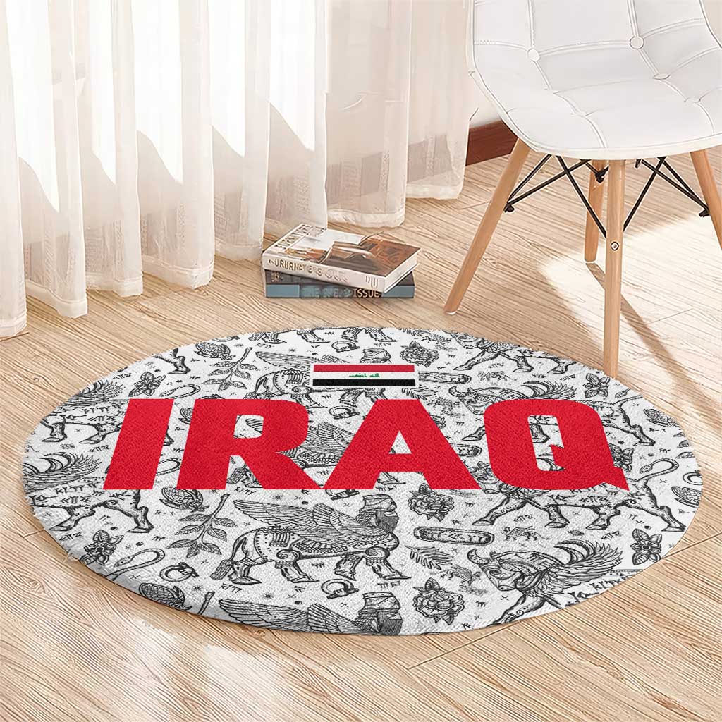 Iraq Ancient Mesopotamian Lamassu Round Carpet with Mythical Motif Design - Wonder Print Shop