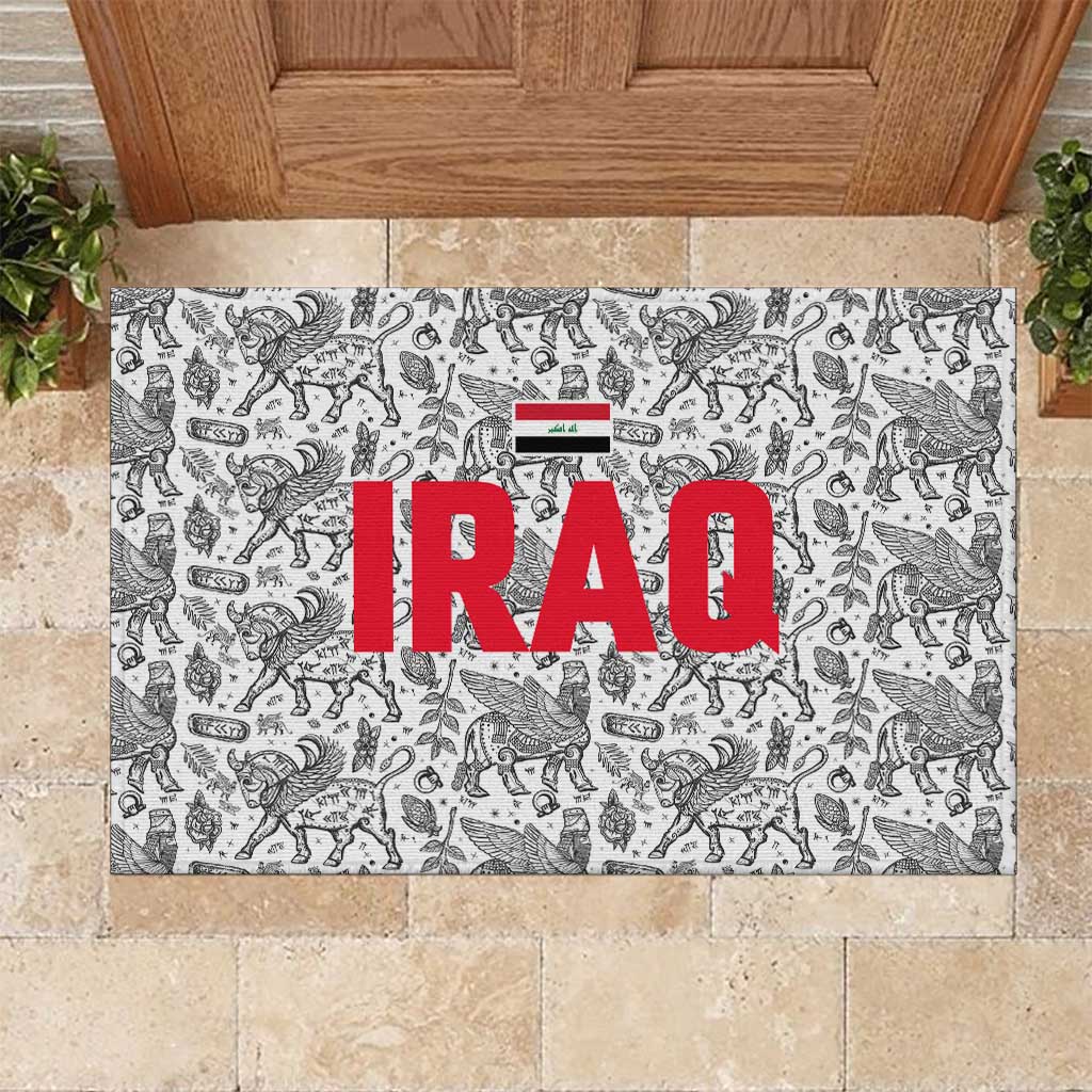 Iraq Ancient Mesopotamian Lamassu Rubber Doormat with Mythical Motif Design - Wonder Print Shop