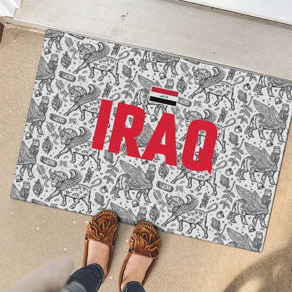 Iraq Ancient Mesopotamian Lamassu Rubber Doormat with Mythical Motif Design - Wonder Print Shop