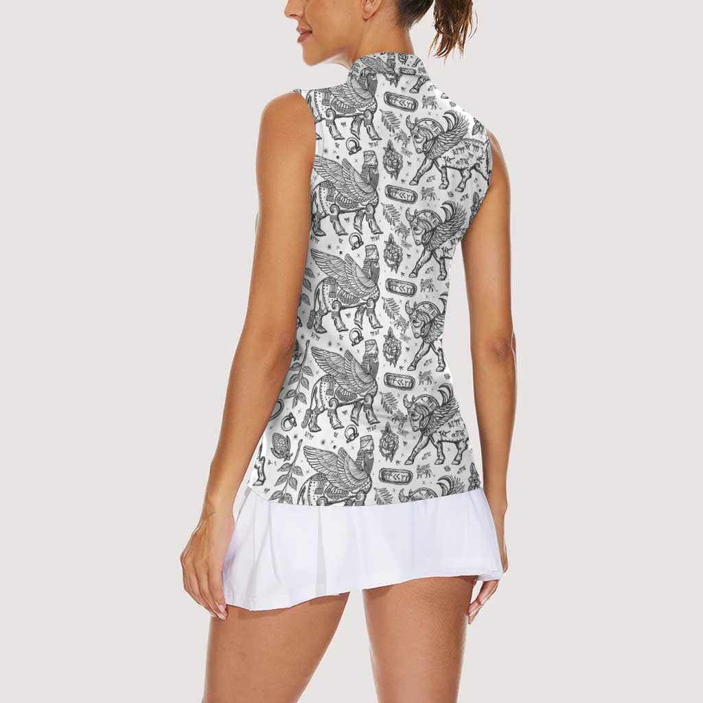 Iraq Ancient Mesopotamian Lamassu Women Sleeveless Polo Shirt with Mythical Motif Design - Wonder Print Shop