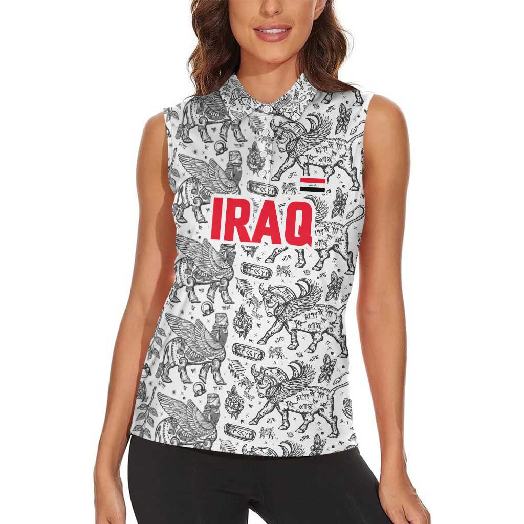 Iraq Ancient Mesopotamian Lamassu Women Sleeveless Polo Shirt with Mythical Motif Design - Wonder Print Shop