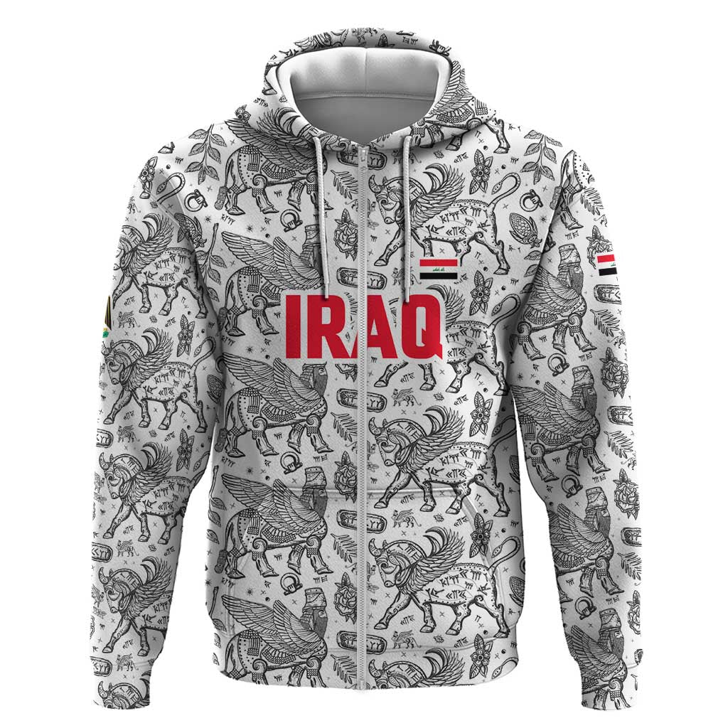 Iraq Ancient Mesopotamian Lamassu Zip Hoodie with Mythical Motif Design - Wonder Print Shop