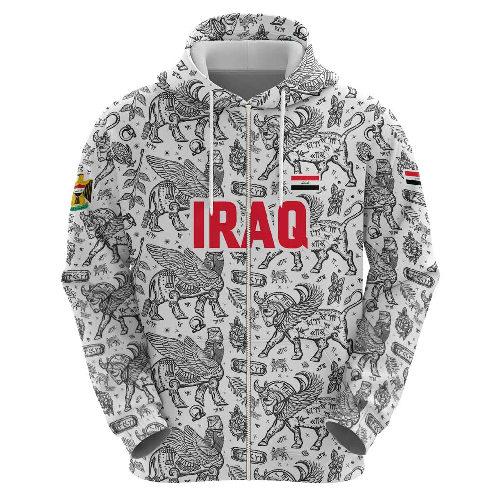 Iraq Ancient Mesopotamian Lamassu Zip Hoodie with Mythical Motif Design - Wonder Print Shop
