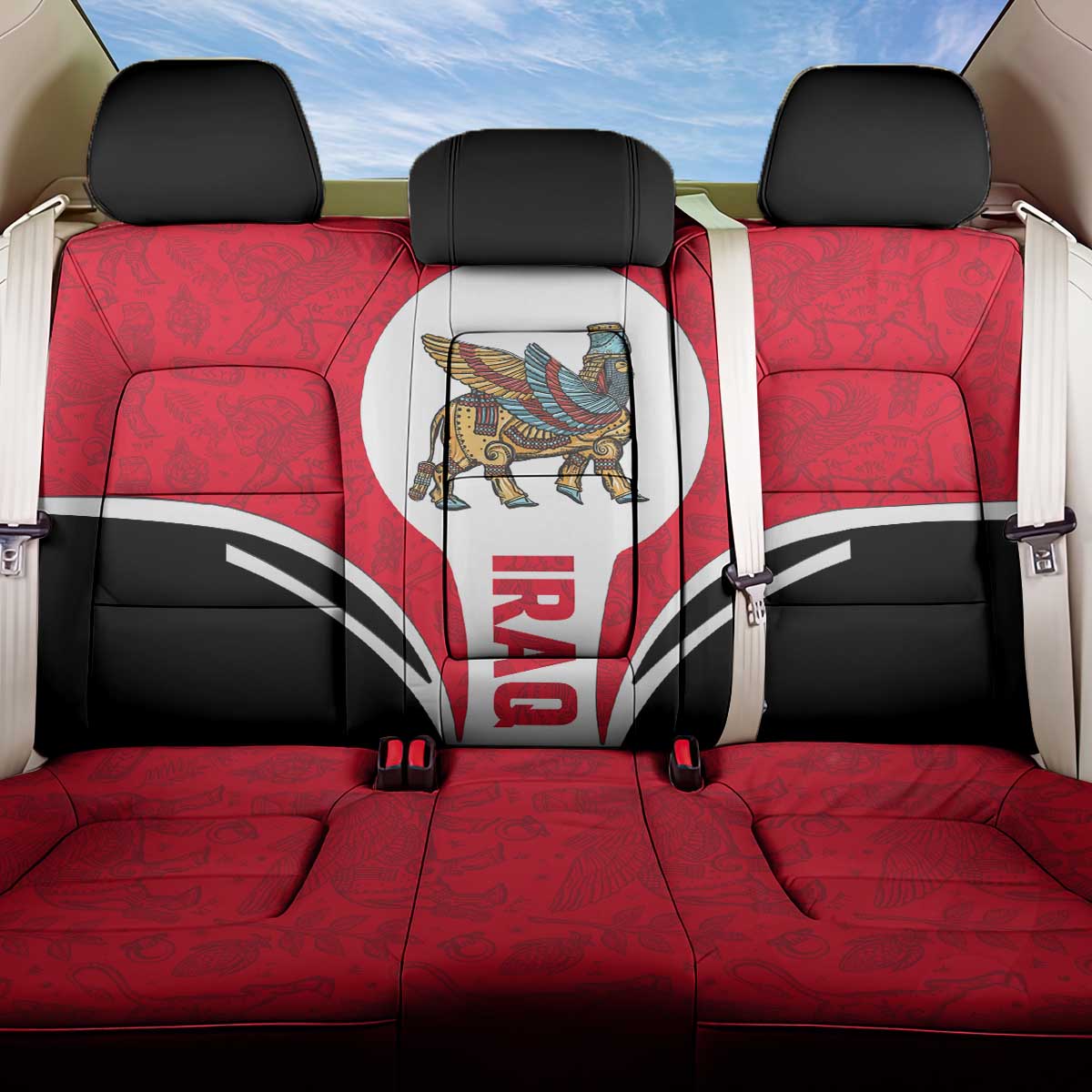 Iraq Back Car Seat Cover with Lamassu Mythical Creature and National Map Design - Wonder Print Shop