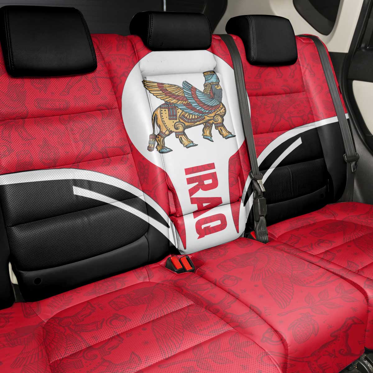 Iraq Back Car Seat Cover with Lamassu Mythical Creature and National Map Design - Wonder Print Shop