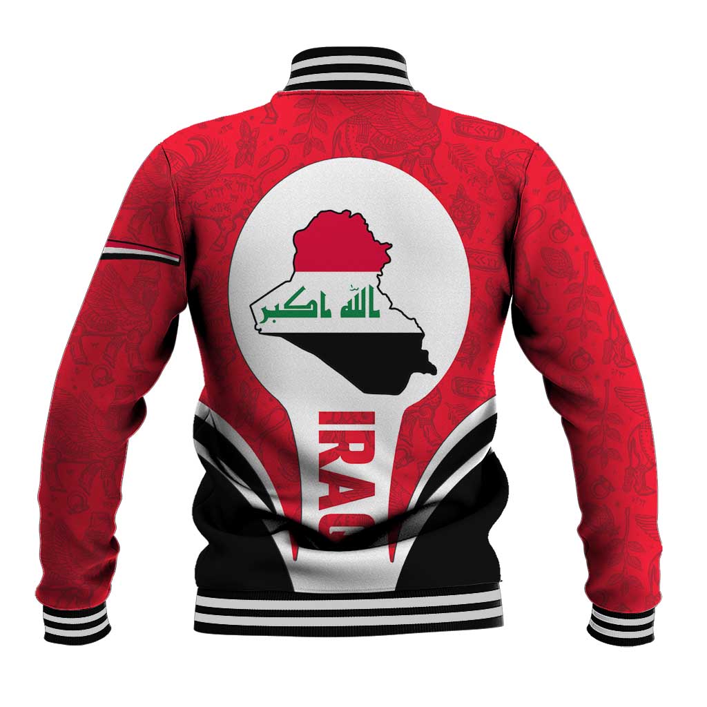Iraq Baseball Jacket with Lamassu Mythical Creature and National Map Design - Wonder Print Shop