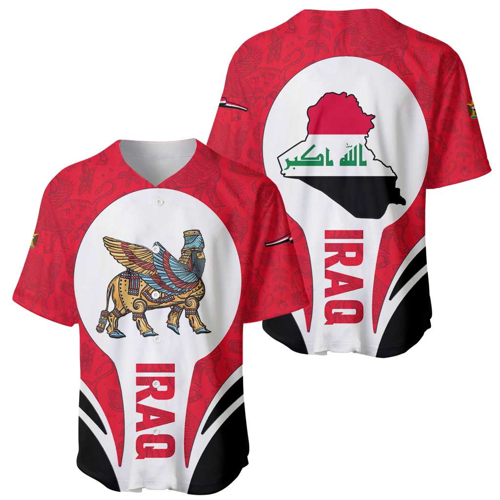 Iraq Baseball Jersey with Lamassu Mythical Creature and National Map Design - Wonder Print Shop
