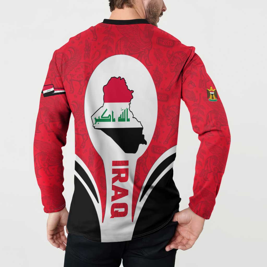 Iraq Button Sweatshirt with Lamassu Mythical Creature and National Map Design - Wonder Print Shop