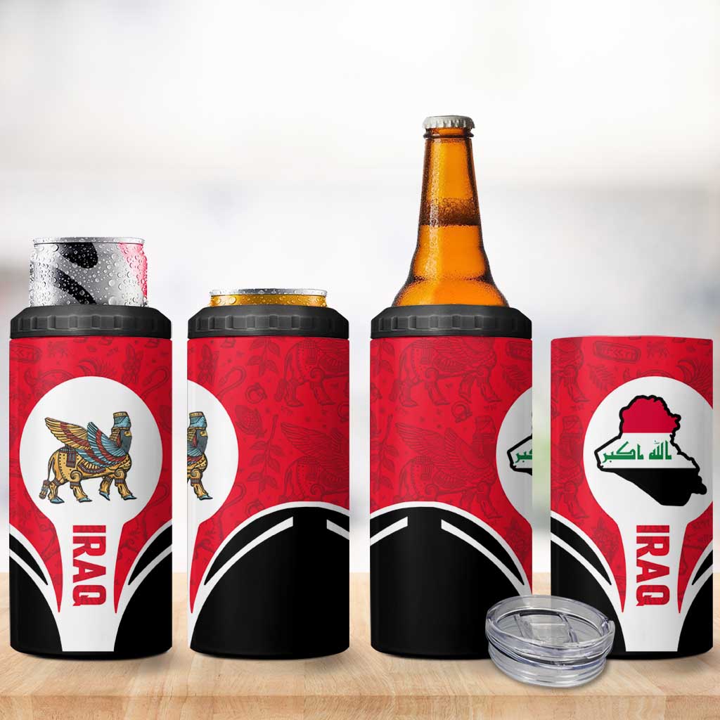 Iraq 4 in 1 Can Cooler Tumbler with Lamassu Mythical Creature and National Map Design - Wonder Print Shop