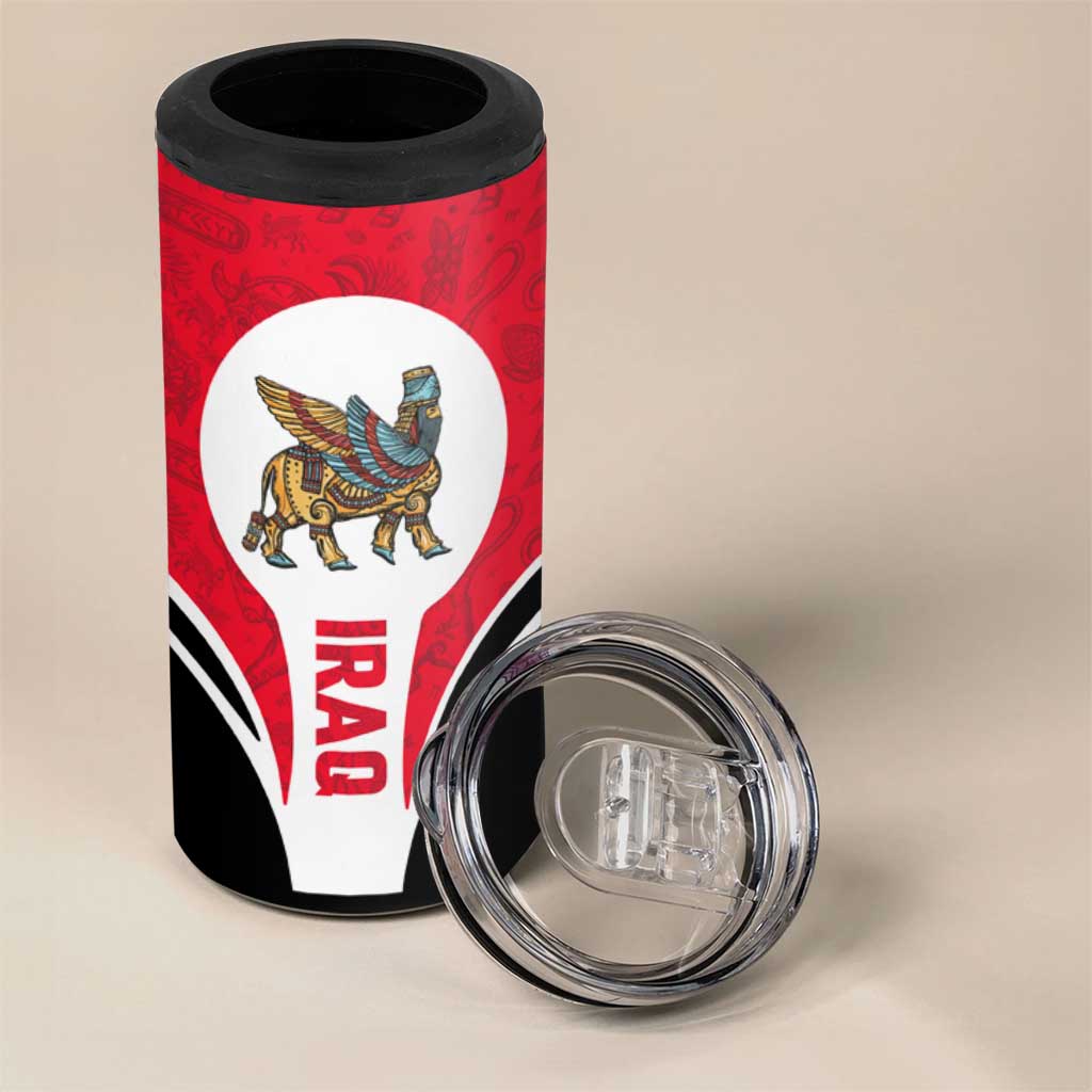 Iraq 4 in 1 Can Cooler Tumbler with Lamassu Mythical Creature and National Map Design - Wonder Print Shop